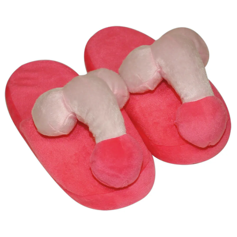 Levně Plyšové růžové pantofle - ve tvaru penisu