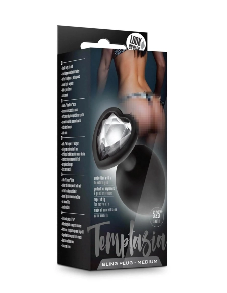 Temptasia M - anální dildo ve tvaru srdce se stříbrným kamínkem (černé) - střední