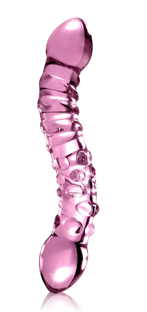 Dvojité sklenené dildo na bod G Pipedream Icicles No. 55 ružové