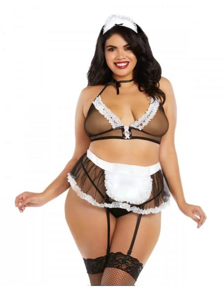 Erotický kostým služky Dreamgirls Maid Plus Size Sheer Mesh XL-XXL