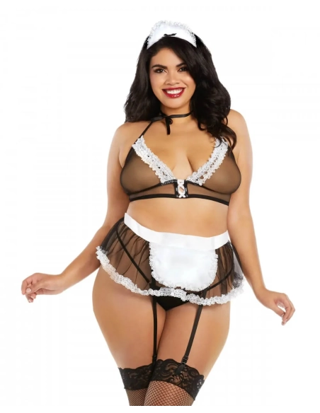 Erotický kostým služky Dreamgirls Maid Plus Size Sheer Mesh XL-XXL