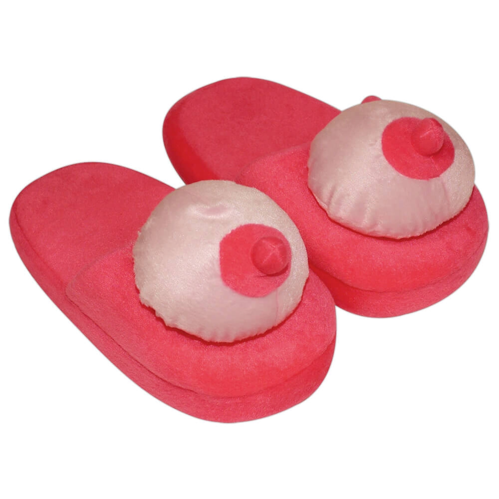 Levně Plyšové růžové pantofle - ve tvaru prsou