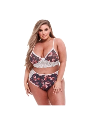 Baci Plus Size - květinová krajková podprsenka s vysokým pasem
