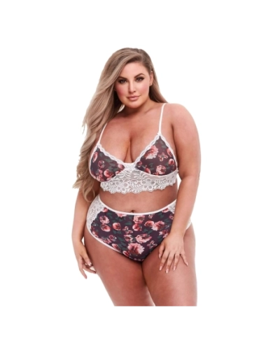 Baci Plus Size - květinová krajková podprsenka s vysokým pasem