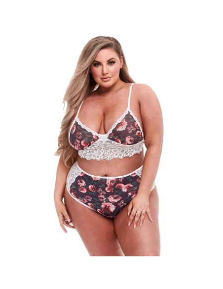 Baci Plus Size - květinová krajková podprsenka s vysokým pasem