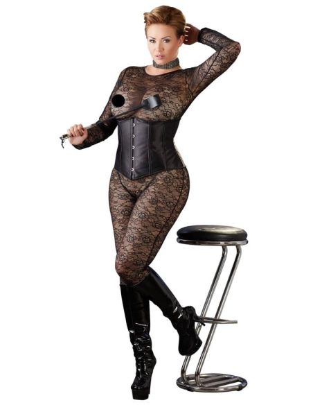 Cottelli Plus Size - saténový pásový pás (černý)