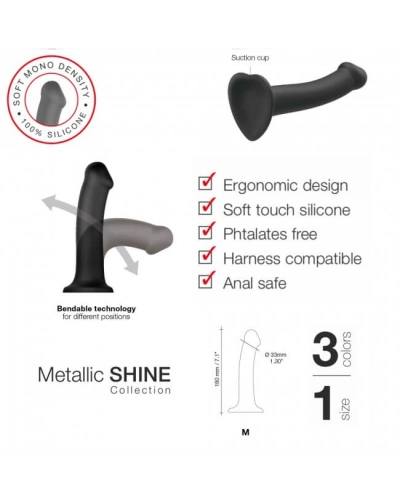Strap-on-me Metallic Shine M - vibrátor vhodný pro pokožku - střední (metalická modrá)