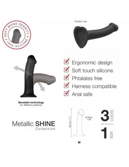 Strap-on-me Metallic Shine M - vibrátor vhodný pro pokožku - střední (metalická modrá)