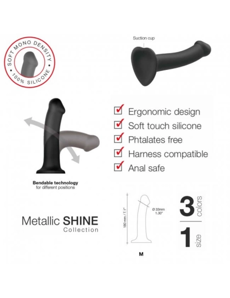 Strap-on-me Metallic Shine M - vibrátor vhodný pro pokožku - střední (metalická modrá)