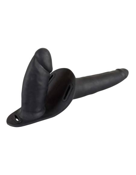 Připínací silikonové dildo - duo (černé)