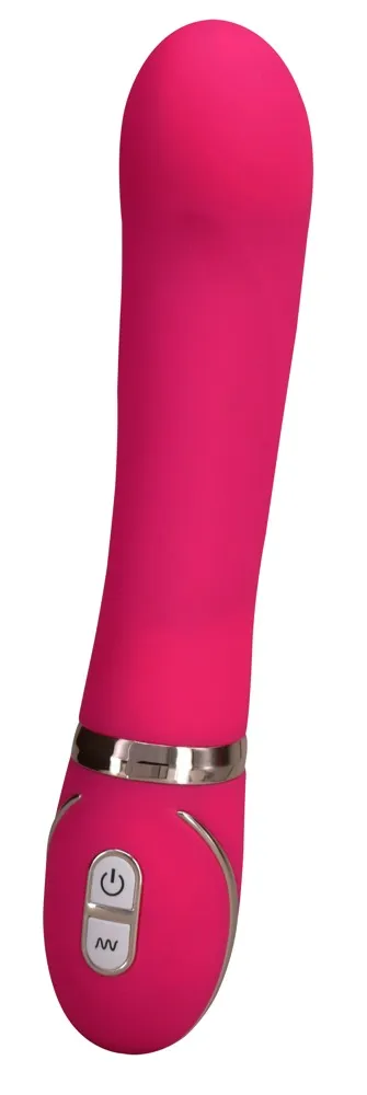 Levně Růžový vibrátor pro nabíjení se stříbrným dekoračním proužkem.