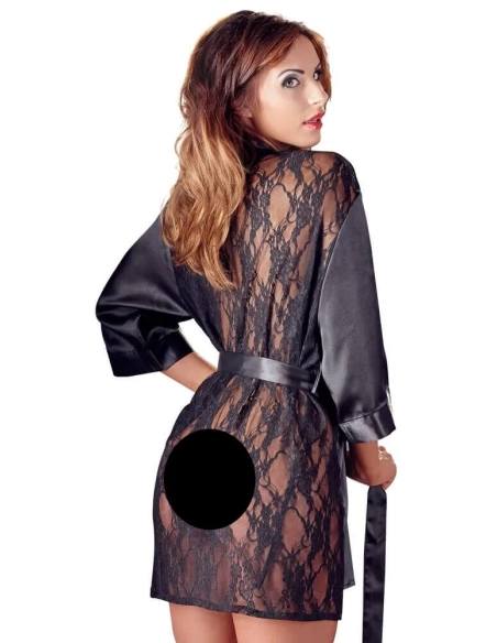 Černé krátké saténově krajkové kimono Cottelli Collection