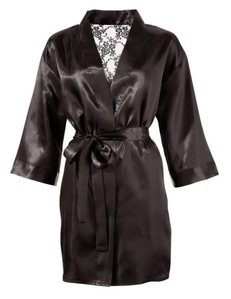 Černé krátké saténově krajkové kimono Cottelli Collection