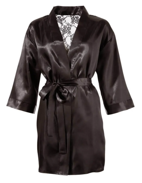 Černé krátké saténově krajkové kimono Cottelli Collection