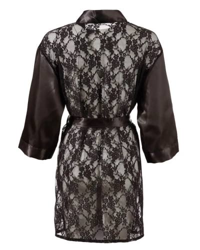 Černé krátké saténově krajkové kimono Cottelli Collection