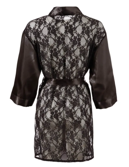 Černé krátké saténově krajkové kimono Cottelli Collection
