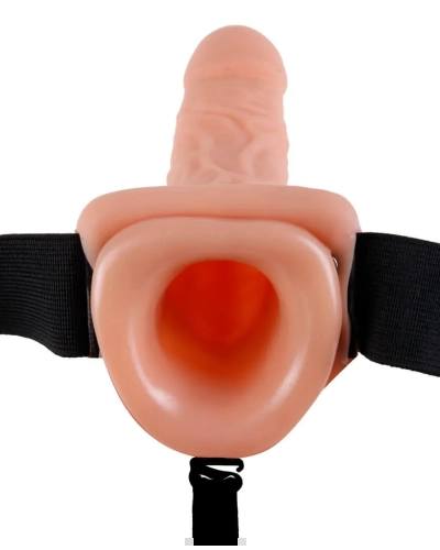 Připínací dutý vibrátor strapon v realistickém provedení