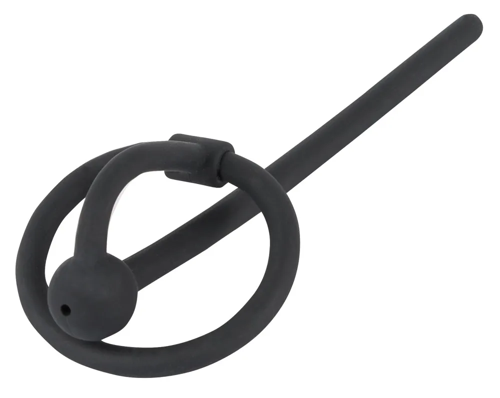 Levně Silikonová dutá zátka do močové trubice s kroužkem kolem žaludu Penisplug Piss Play With Glans Ring