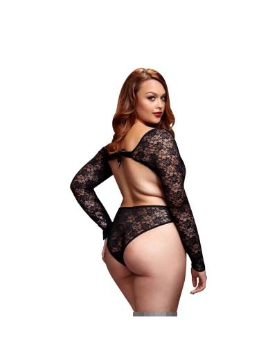 Erotické body BACI BLACK LACY BODYSUIT BACK CUTOUT QUEEN SIZE