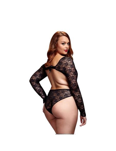 Erotické body BACI BLACK LACY BODYSUIT BACK CUTOUT QUEEN SIZE