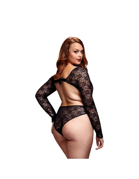 Erotické body BACI BLACK LACY BODYSUIT BACK CUTOUT QUEEN SIZE